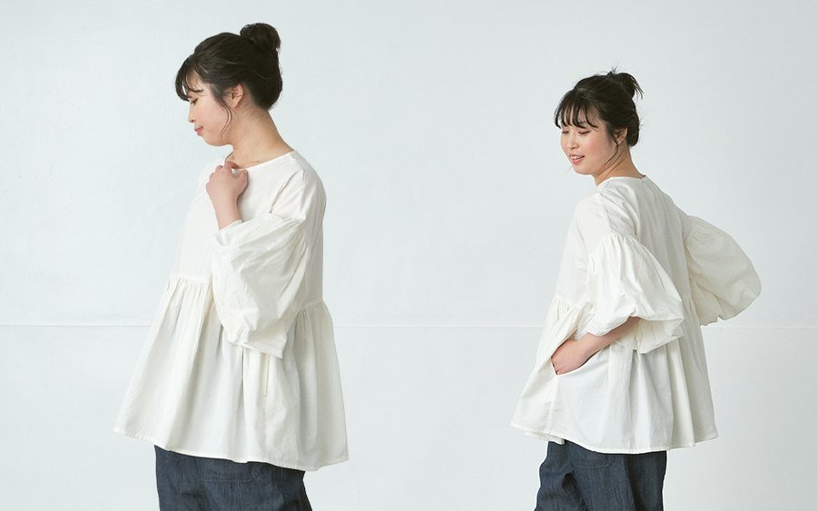 B1061ボリューム袖フレアブラウス　40キャンブリックの商品画像
