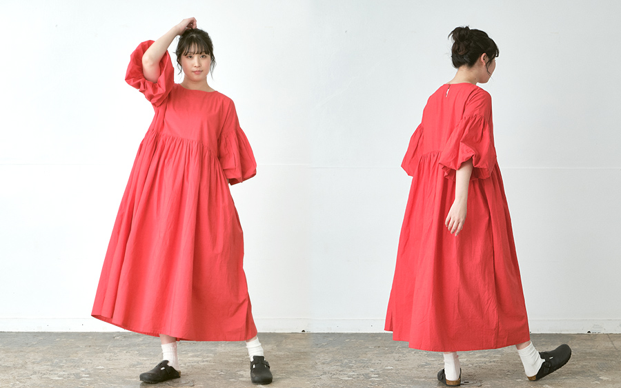 B1062ボリューム袖フレアワンピース　40キャンブリックの商品画像