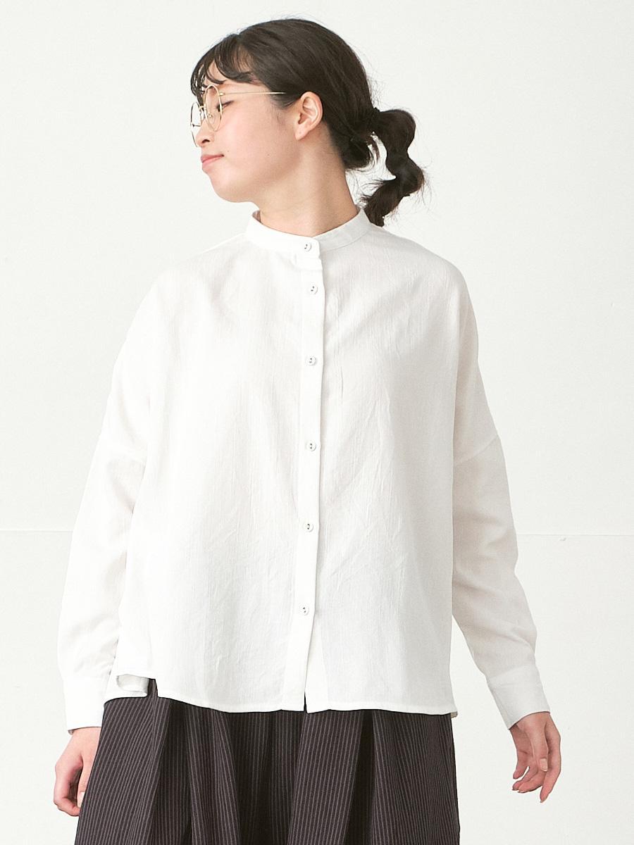 バックギャザーバンドカラーブラウス