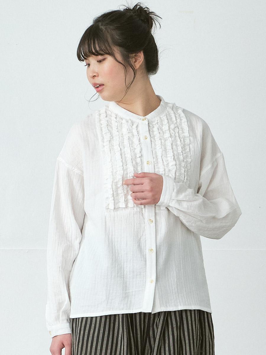 フリンジフリルバンドカラーブラウス