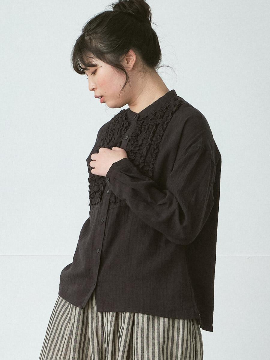 フリンジフリルバンドカラーブラウス