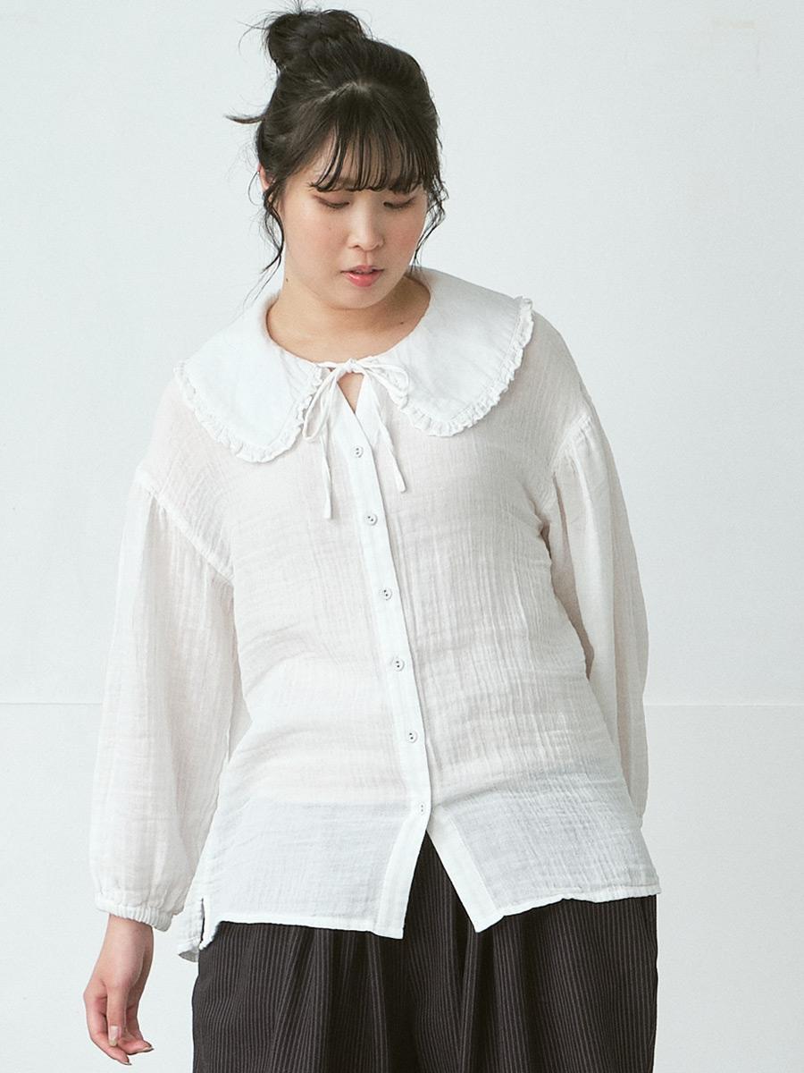 フリンジフリルバンドカラーブラウス