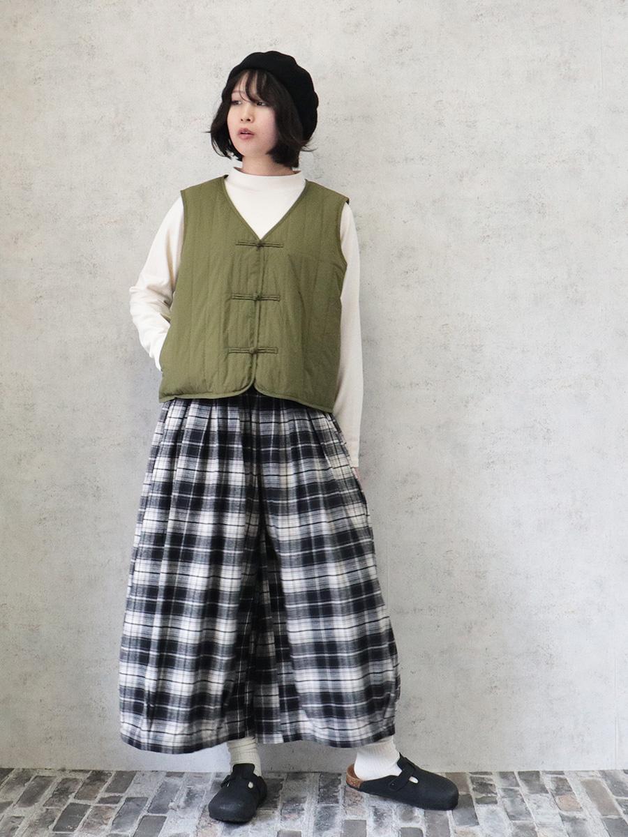D9898 チャイナボタン中綿ベスト KHAKI
