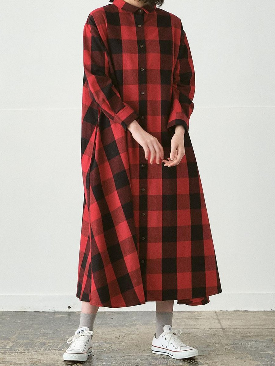 D9296 シャツワンピース レッド