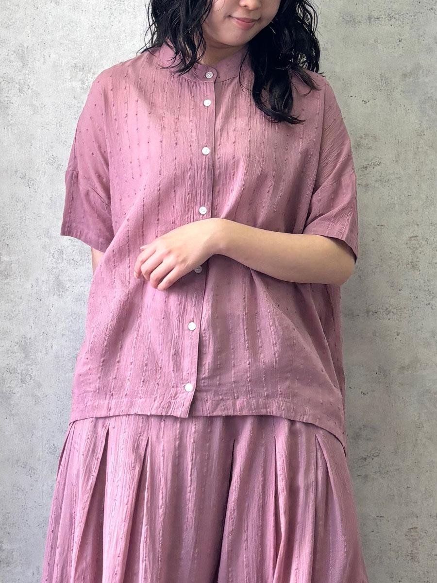 スタンドカラーブラウス　綿ジャガードストライプ | palais