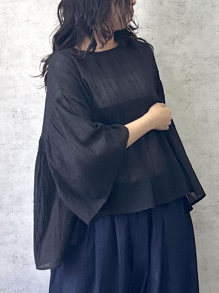  切り替えフレアブラウス　綿ジャガードストライプ | palais