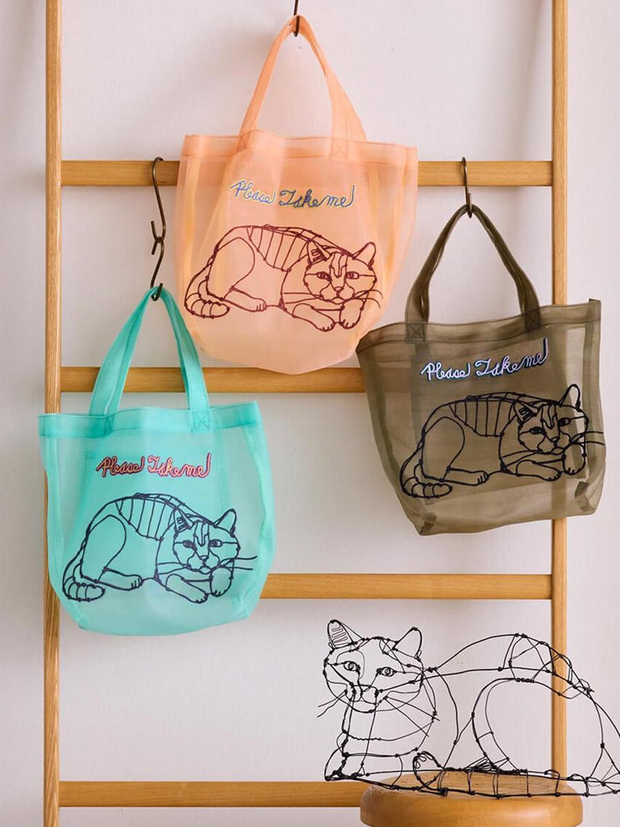 ネコチャン刺繍メッシュミニバッグ