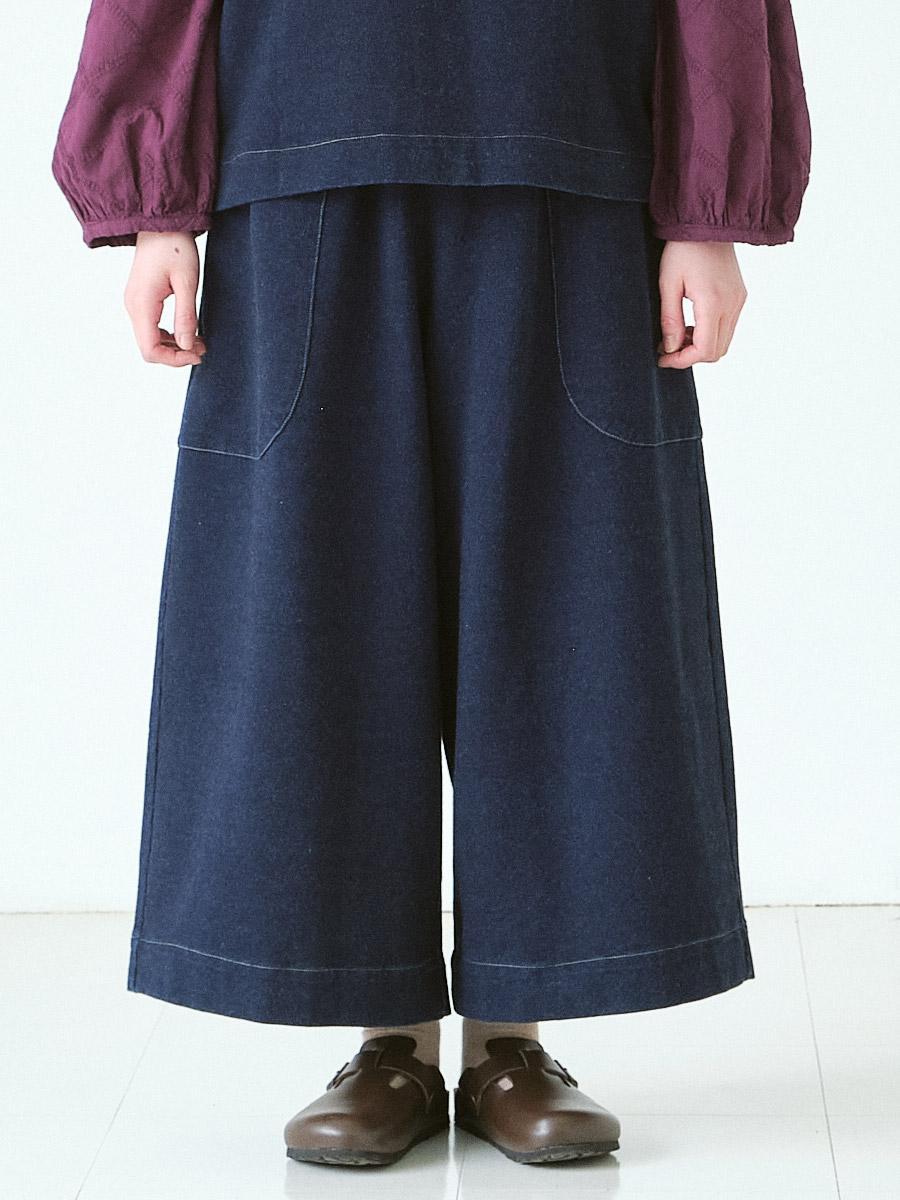 ワイドパンツ　C/Pu裏毛ニットデニム