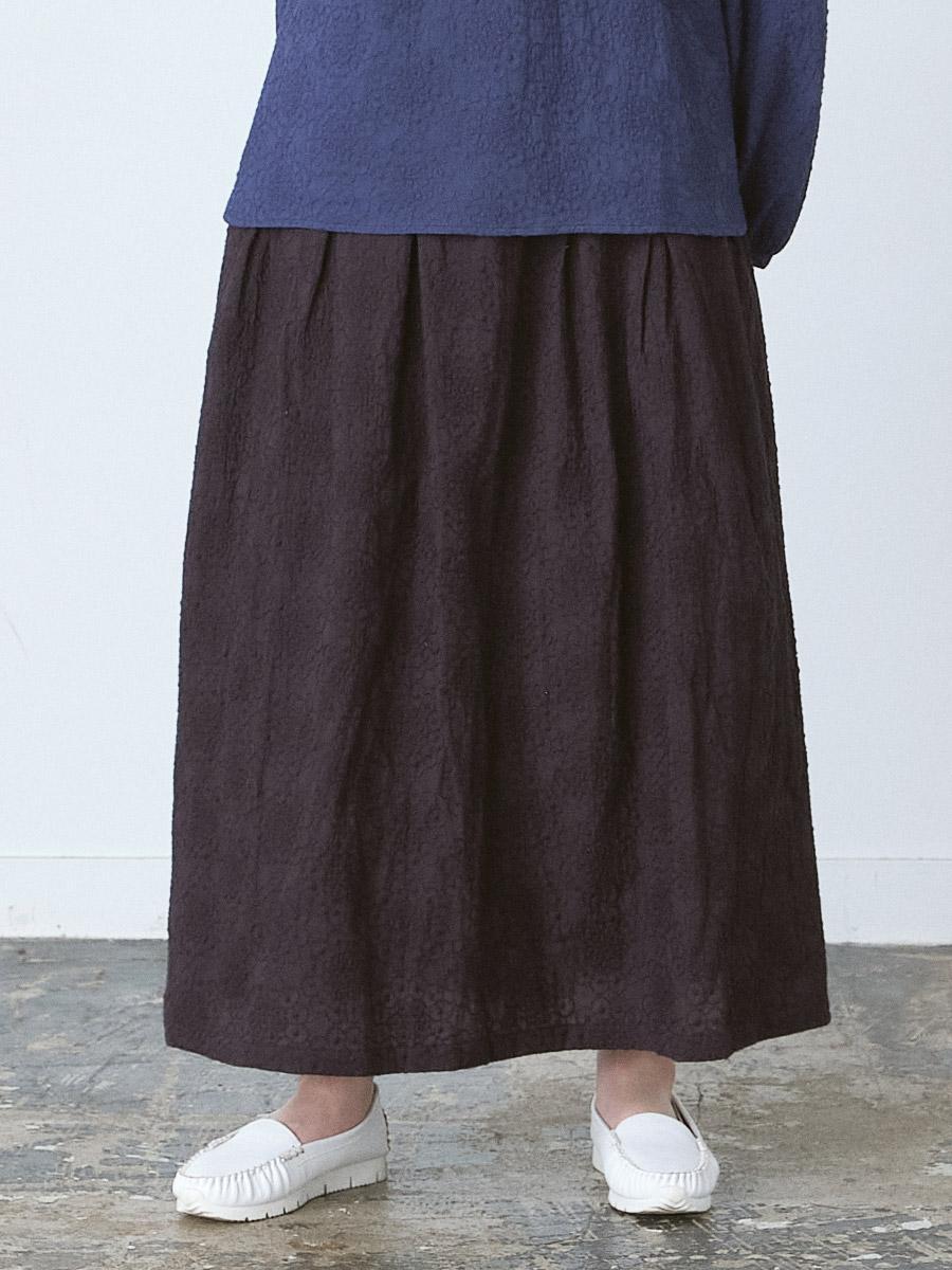 フレアスカート コットン全面花柄刺繍