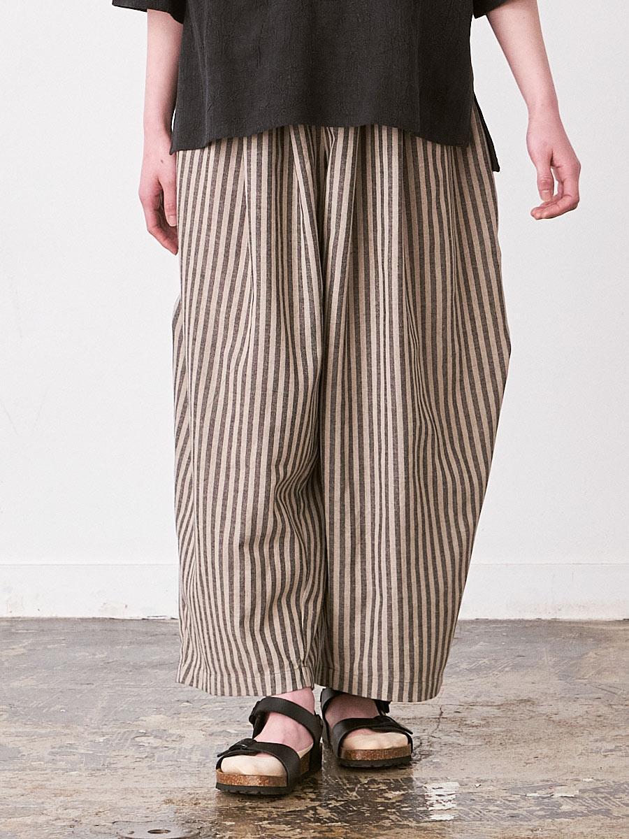 【予約】【５月入荷】ワイドタックパンツ　コットンリネン混ストライプ