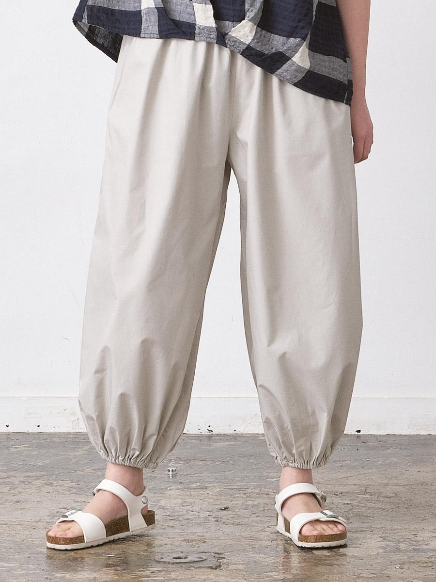 裾ゴムバルーンパンツ　綿ダンプバイオウォッシュ加工