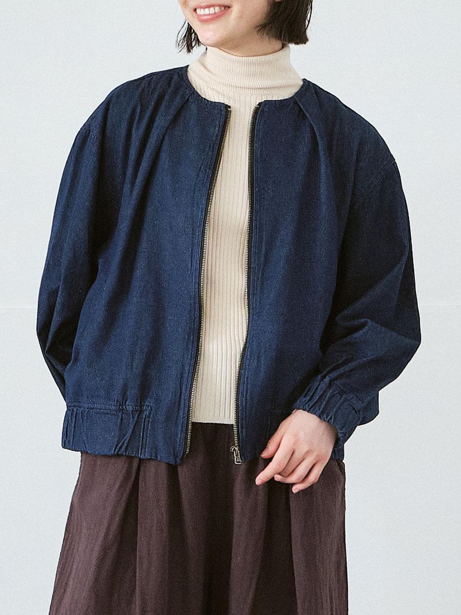 ノーカラージップジャケット　デニム