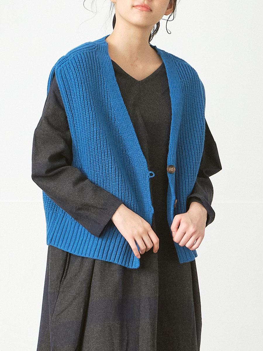 前ボタンニットベスト　5G片アゼ