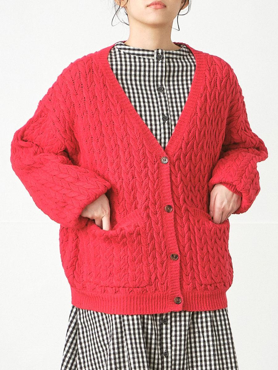 ケーブル編みボタンカーディガン　5G　