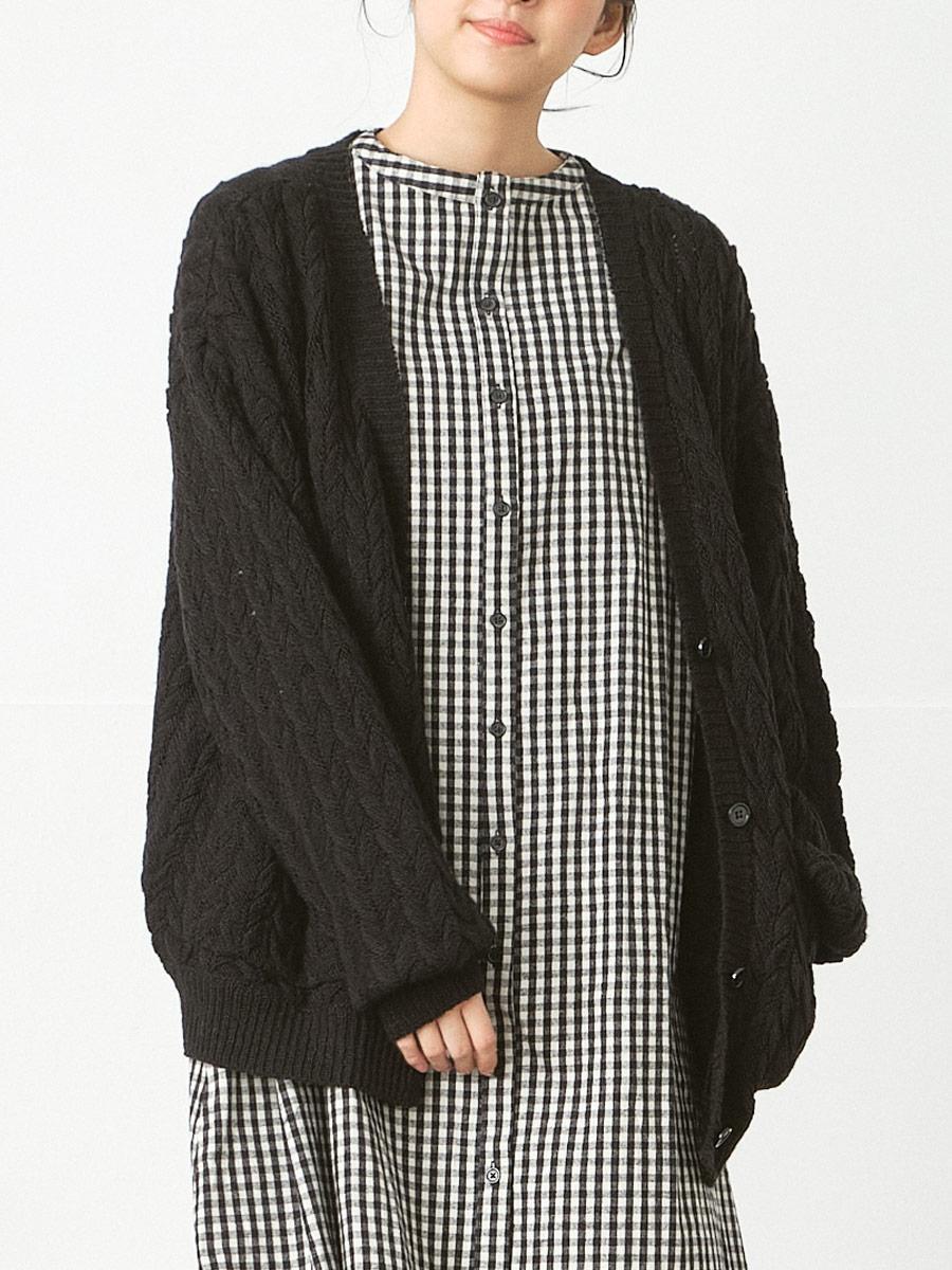 ケーブル編みボタンカーディガン　5G　