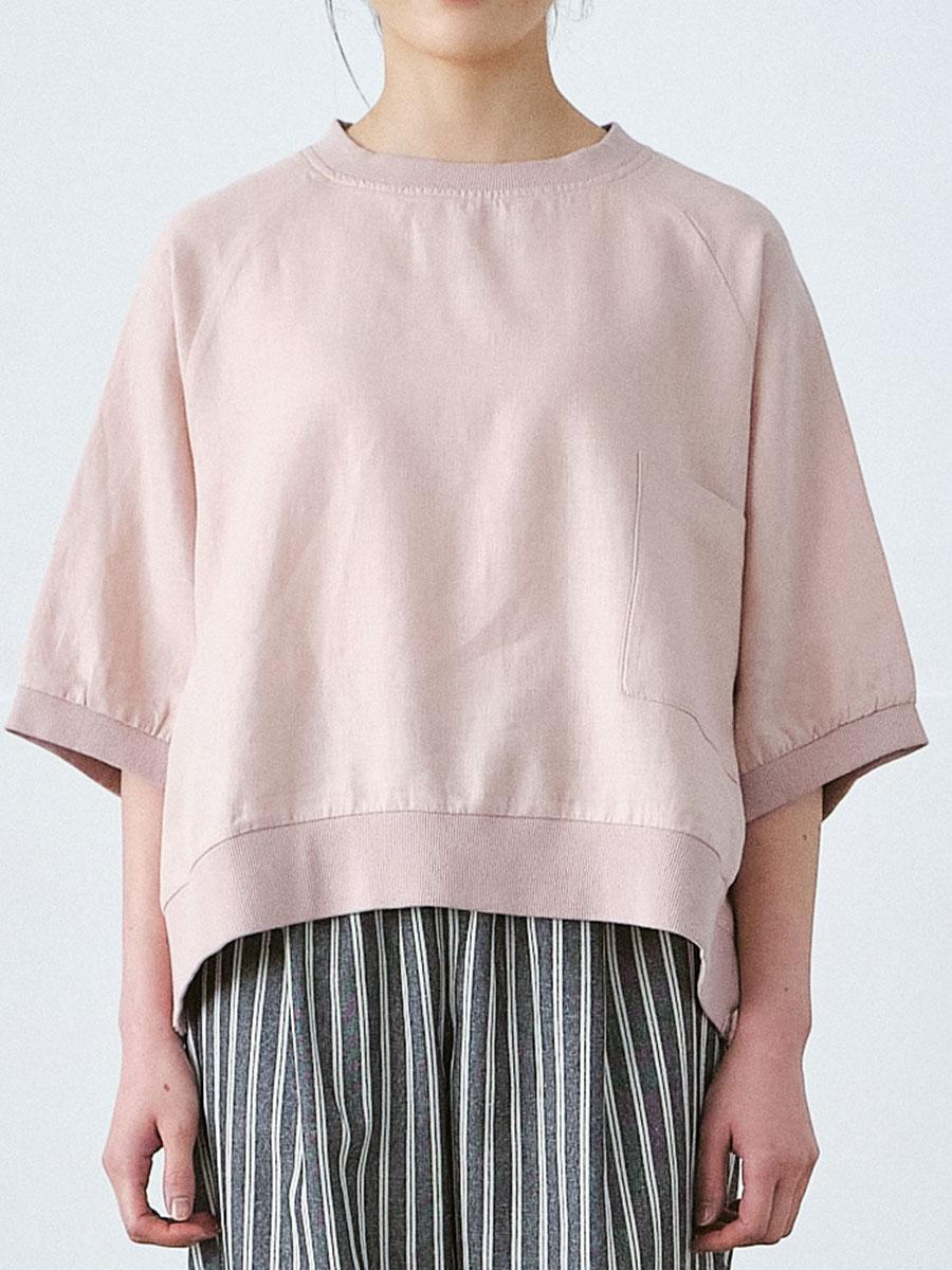 【予約】【５月納期】リブプルオーバーブラウス　綿麻ポプリン