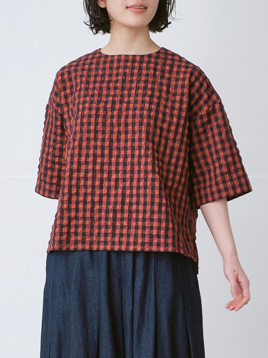 プルオーバーブラウス　T/Cリップルチェック