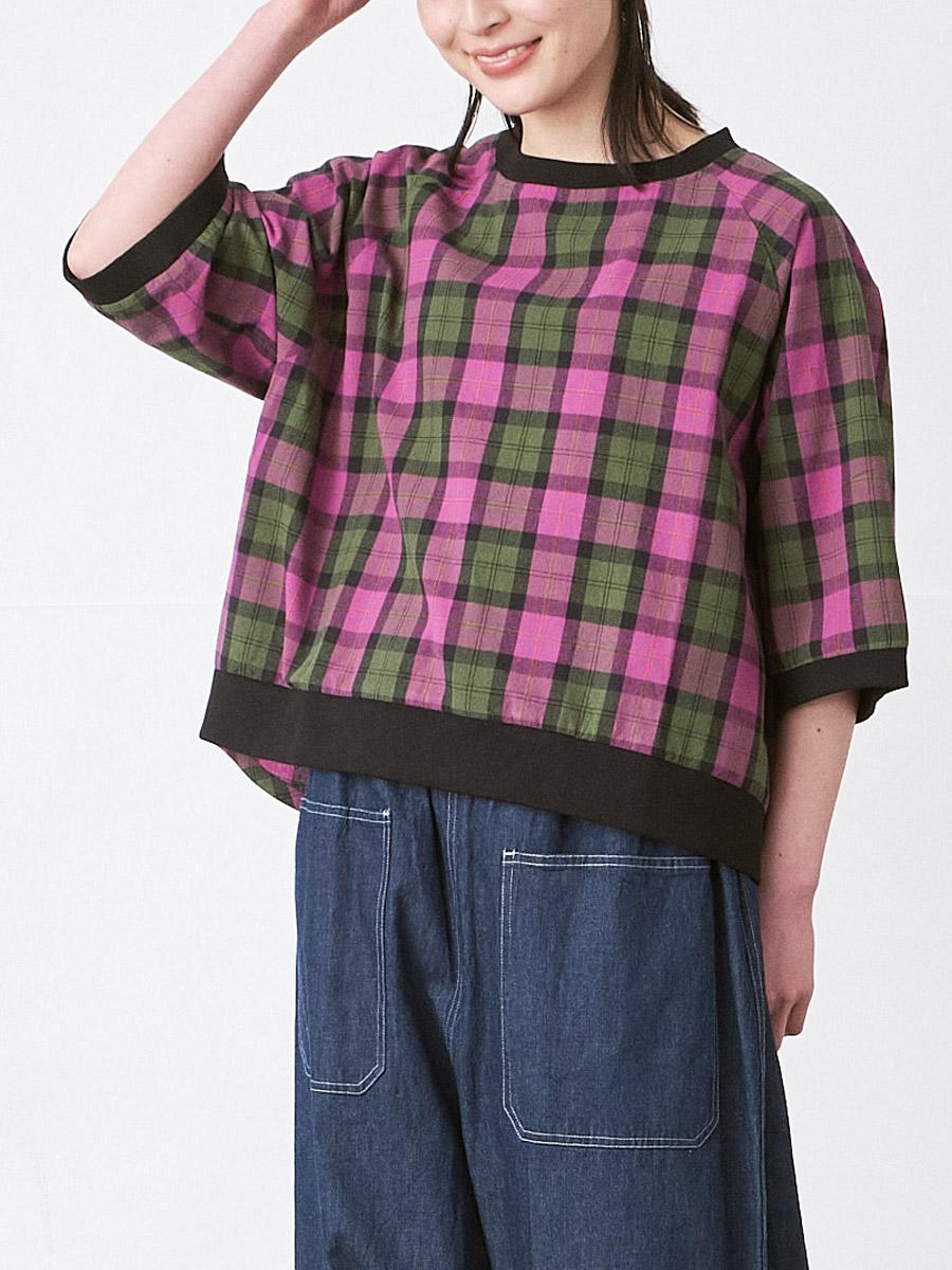 リブプルオーバーブラウス　綿オックスチェック