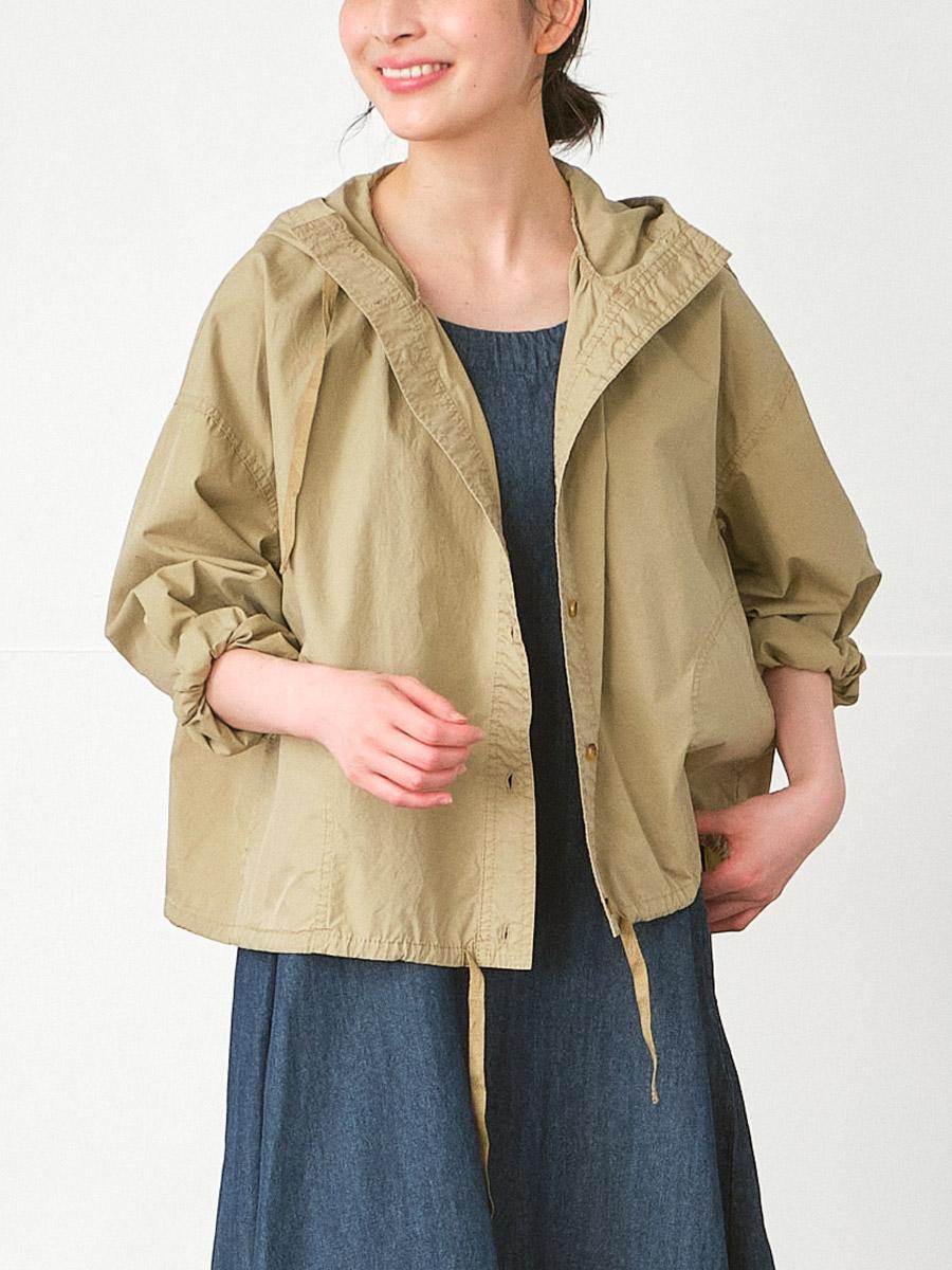 フードジャケット　綿ダンプバイオウォッシュ加工