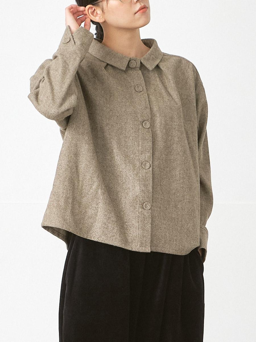 フレアシャツジャケット　ウール混へリンボン