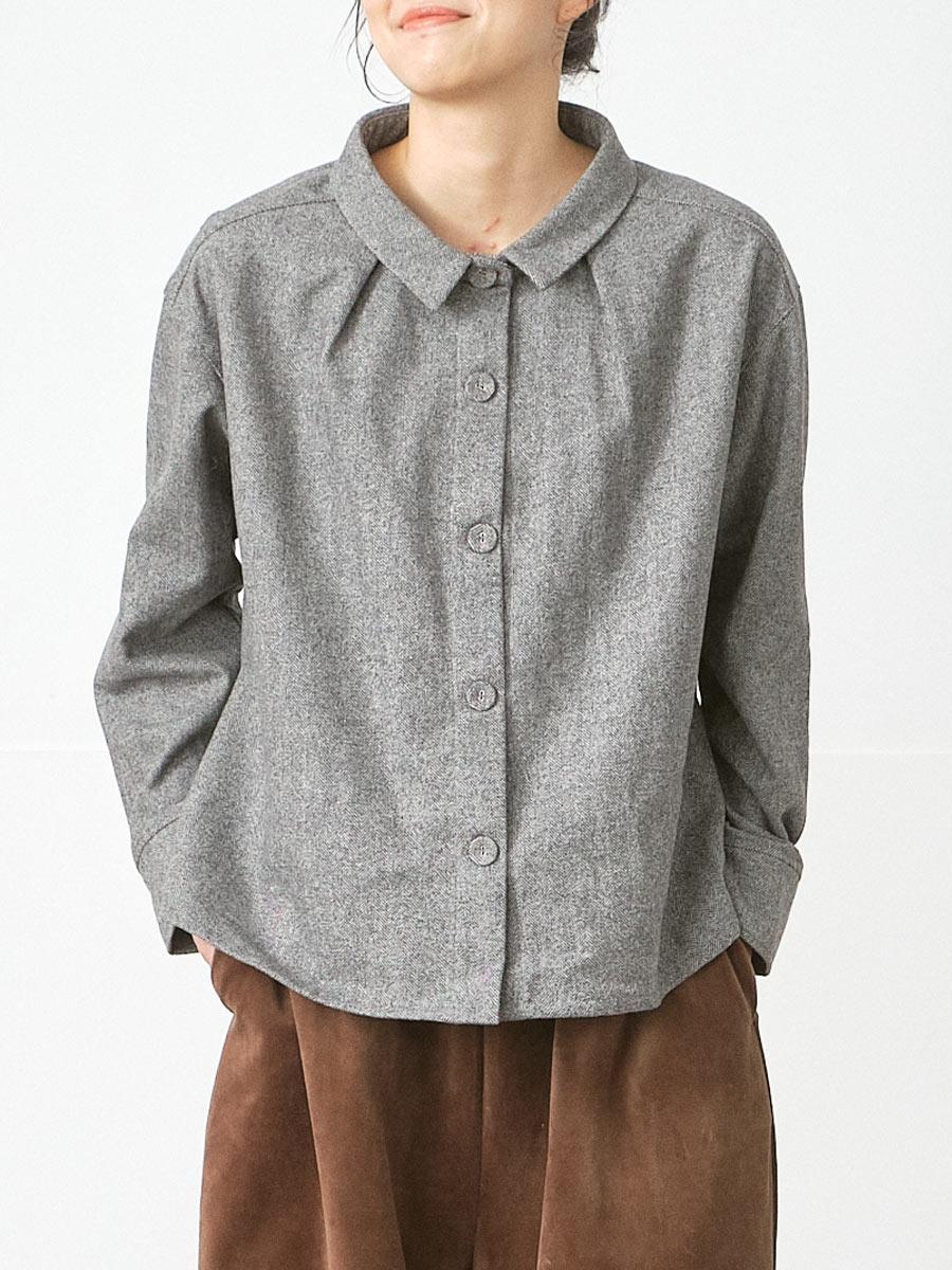 フレアシャツジャケット　ウール混へリンボン