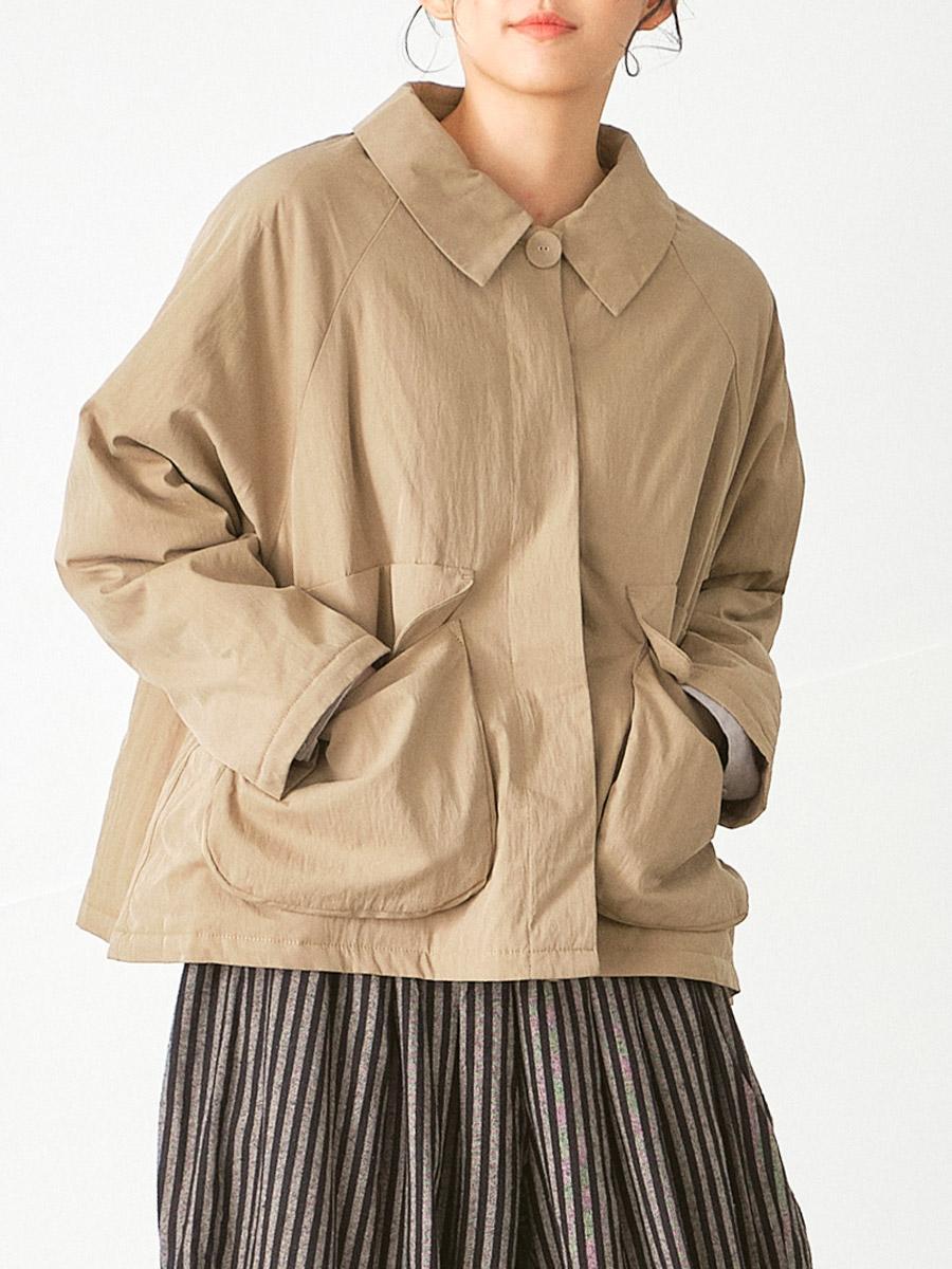 立体ポケットショートコート　コットン混ワッシャー