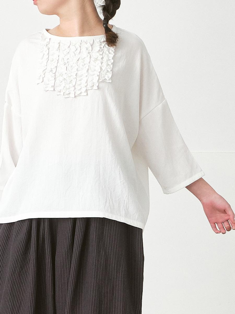 フロントフリルプルオーバーブラウス　Ｔ/Ｒスラブ