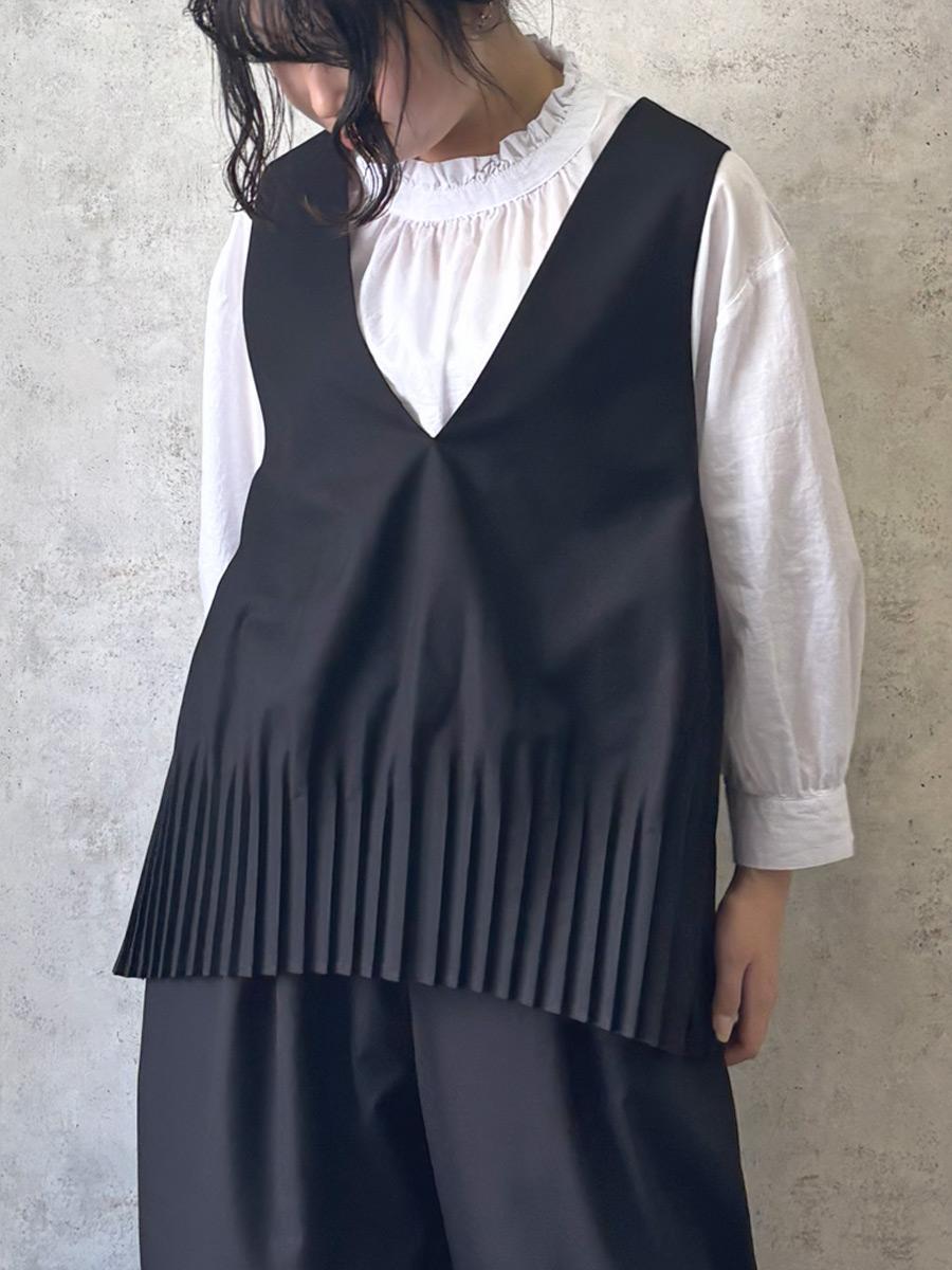 裾プリーツベスト　T/Rサージ