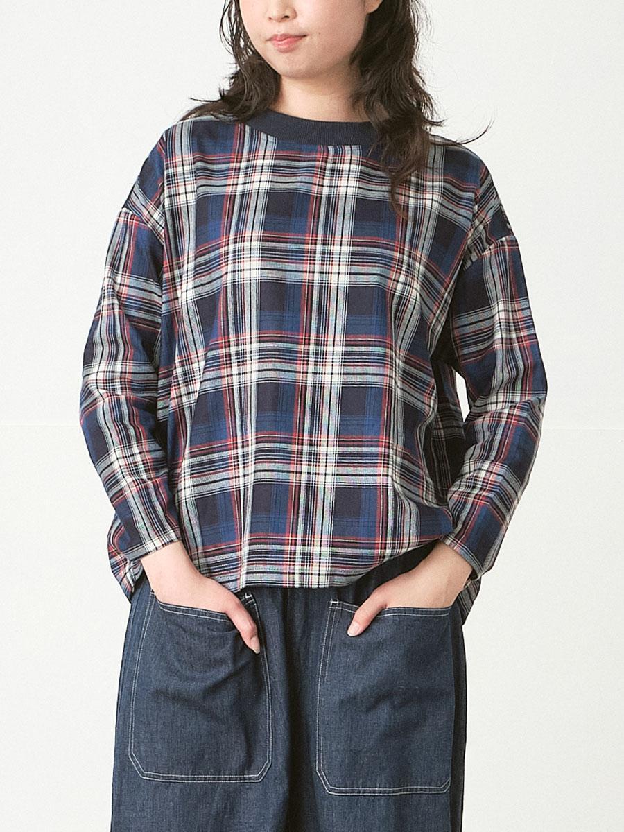 リブプルオーバーブラウス　コットンチェック