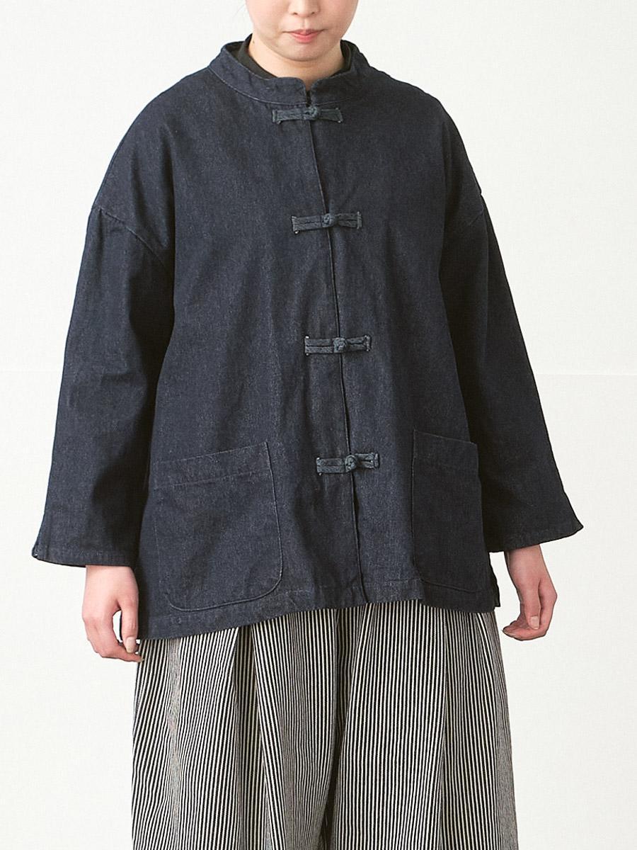 チャイナボタンジャケット　コットン混デニム