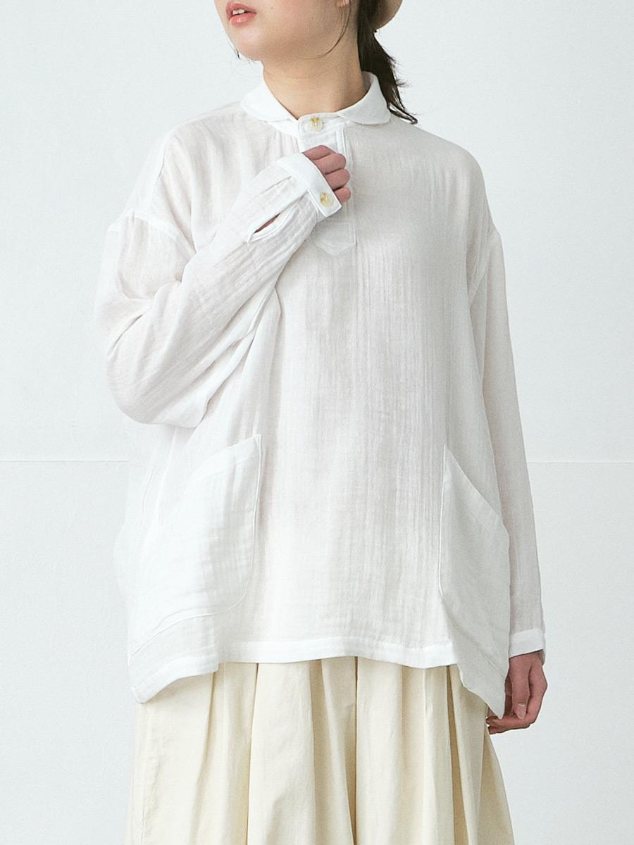 丸襟プルオーバーシャツ　綿ダブルガーゼ