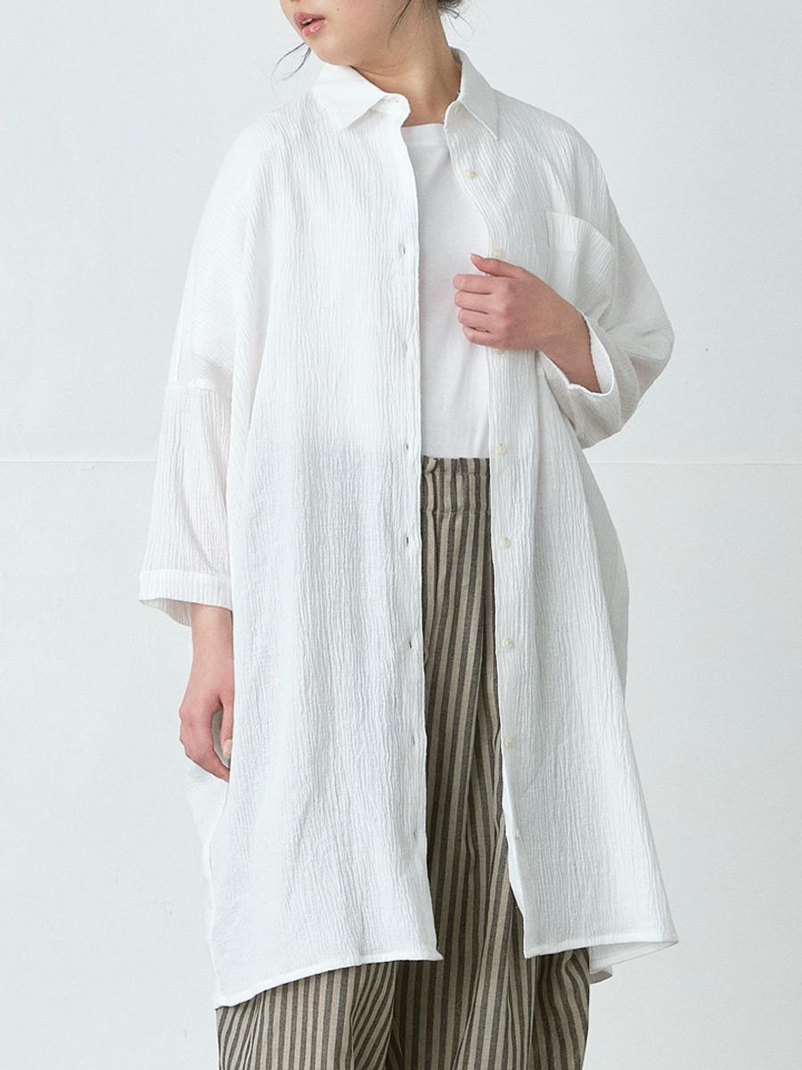 コクーンチュニックシャツ　綿ガーゼワッシャー