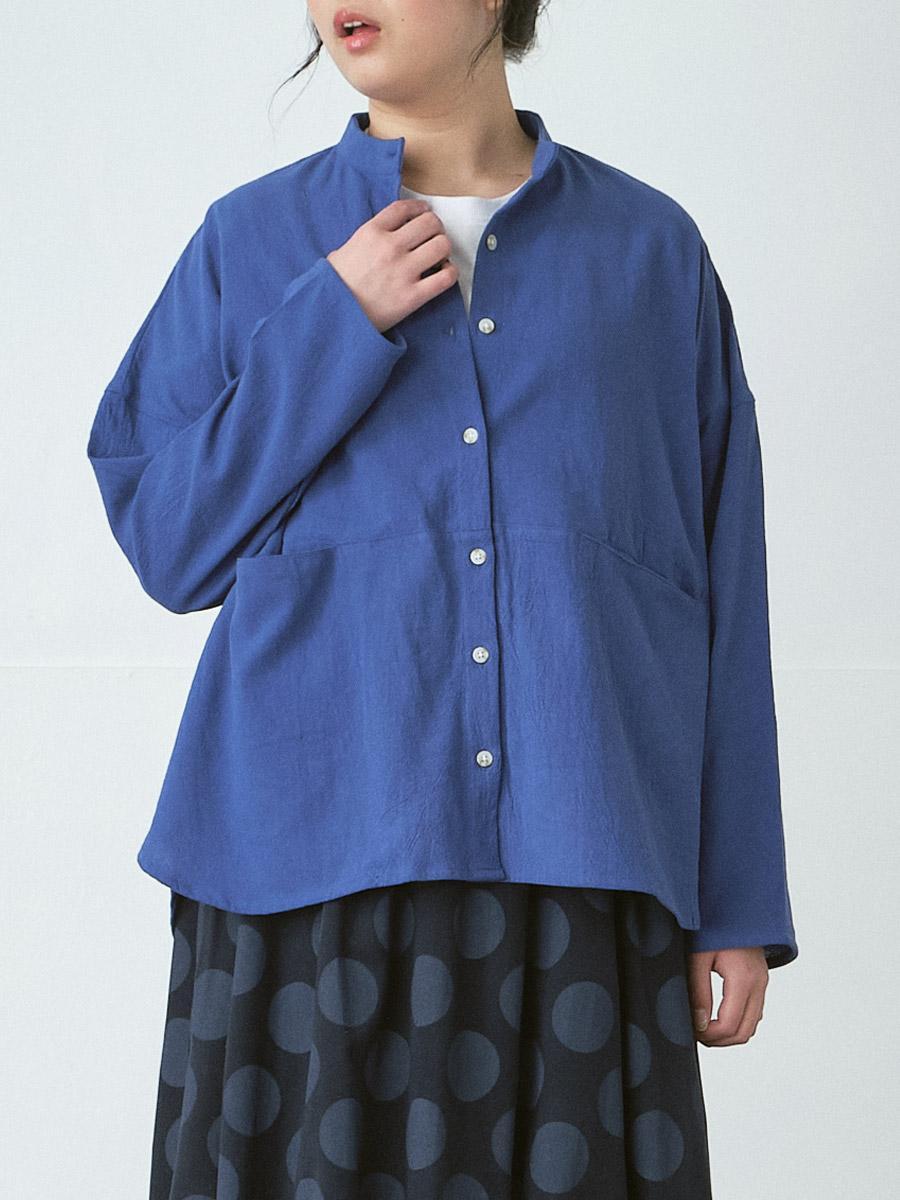 バンドカラーブラウス　綿オックス