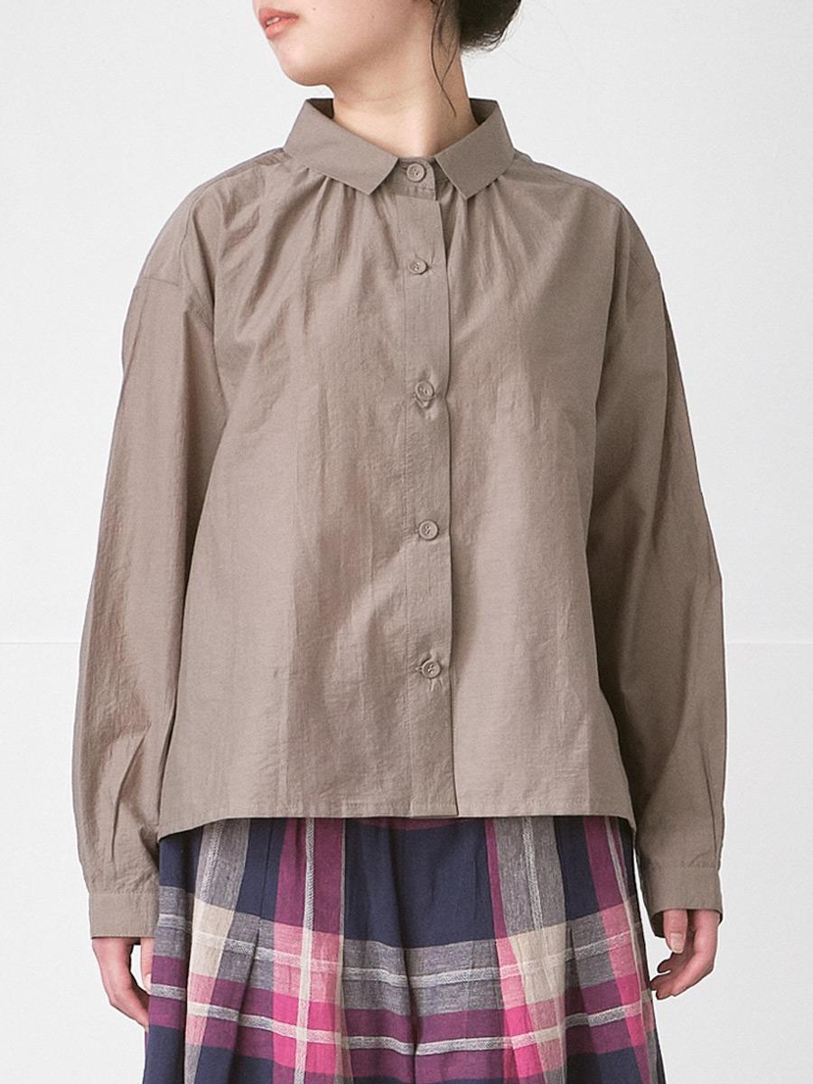 ギャザーフレアブラウス　コットン混キャッチワッシャー