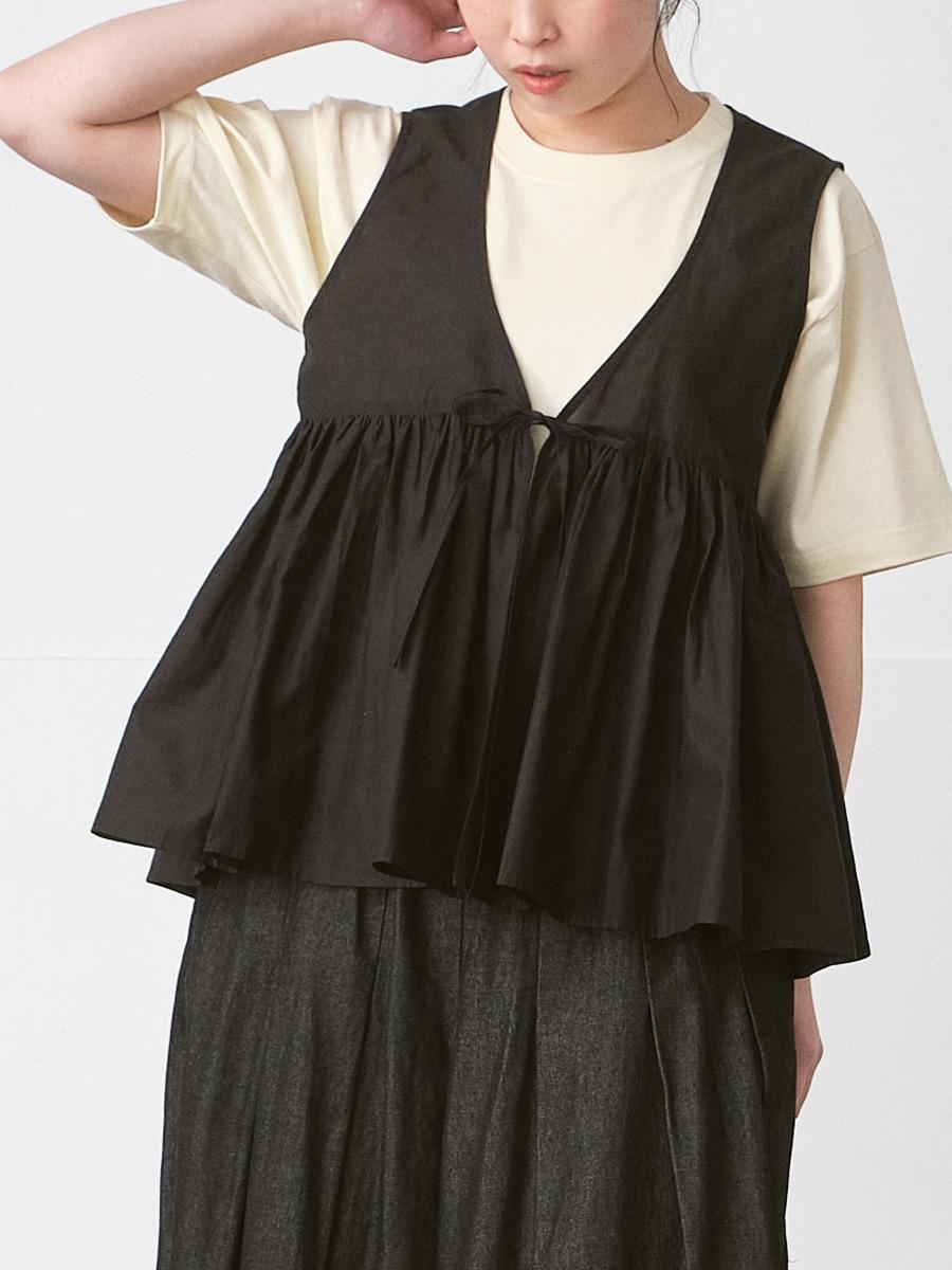 前リボンキャミベスト　コットン混キャッチワッシャー