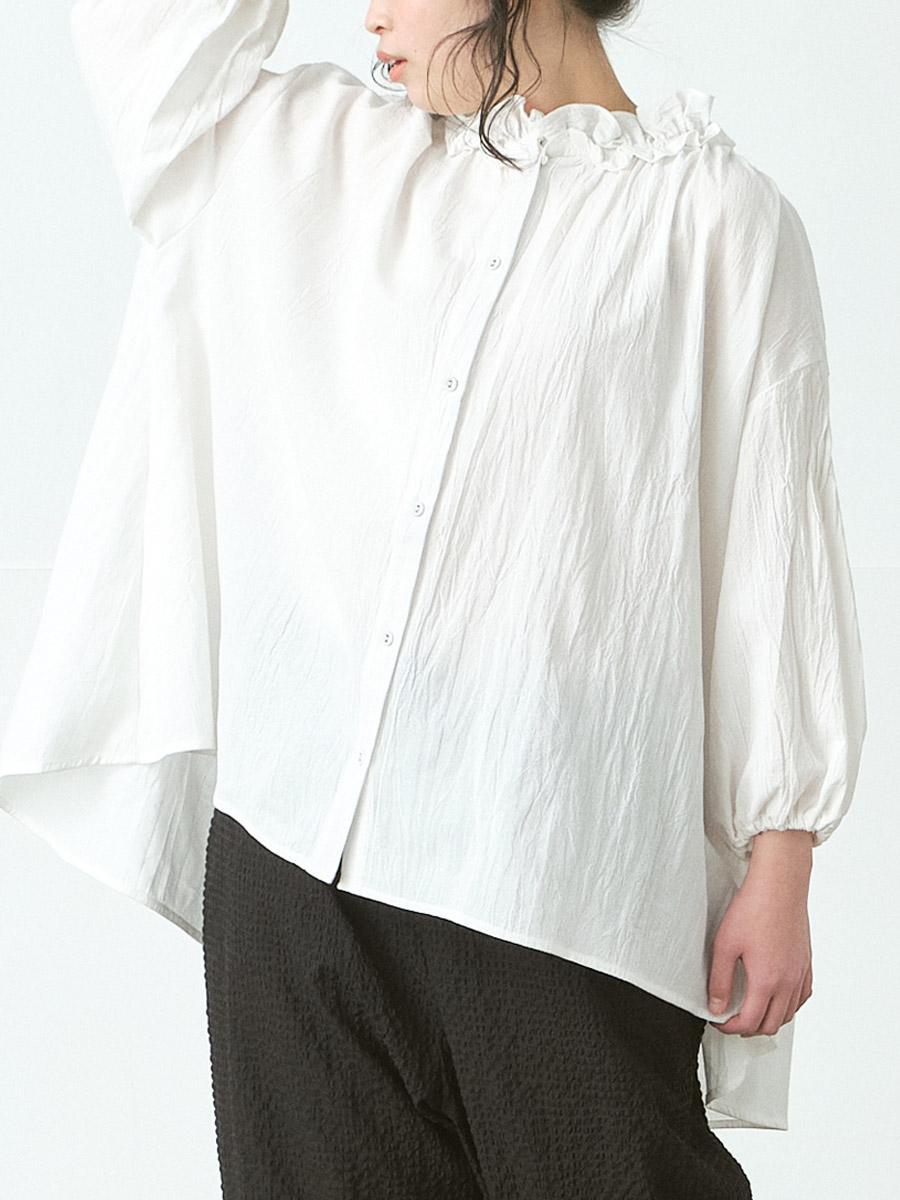 フリル襟ブラウス　綿ワッシャー