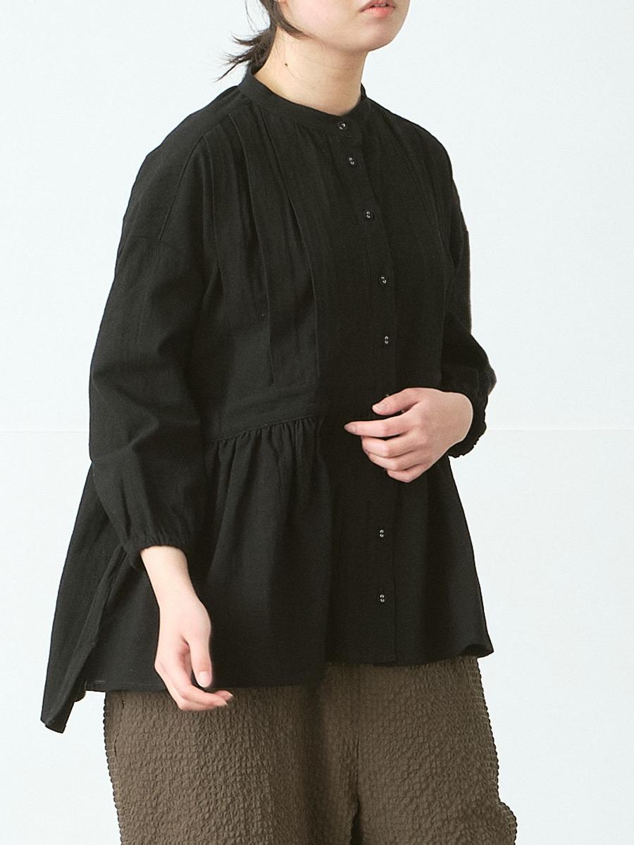 フロントタック切り替えブラウス　綿ワッシャー