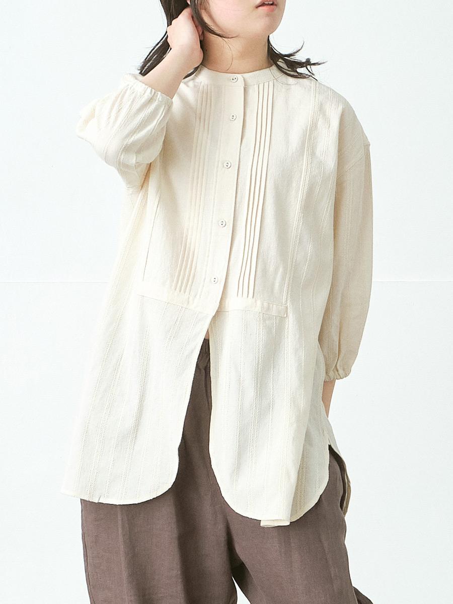 ピンタック切替チュニックブラウス　綿ドビー