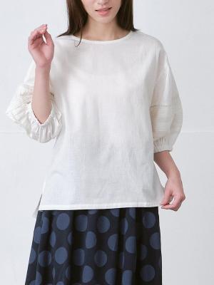 レース×ピンタック ボリューム袖ブラウス 綿麻キャンブリック | palais