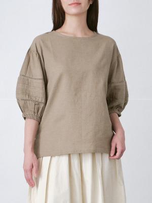 レース×ピンタック ボリューム袖ブラウス　綿麻キャンブリック | palais 