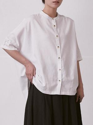 バンドカラーブラウス 綿麻キャンブリック | palais