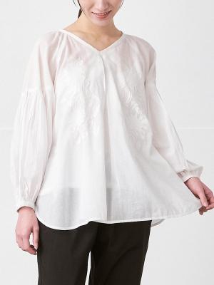 胸元刺繍スモックブラウス　綿ボイル  |palais