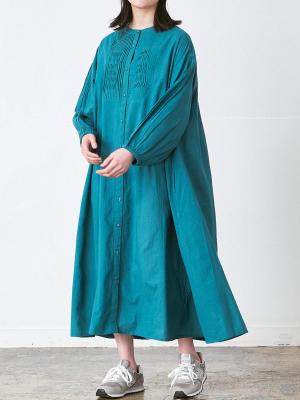 バンドカラー変形ピンタックワンピース　綿ローンキャンブリック| palais