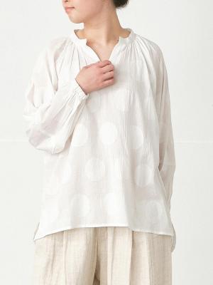 キーネックスモックブラウス　コットンボイルドットジャガード| palais