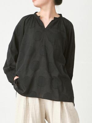 キーネックスモックブラウス　コットンボイルドットジャガード| palais