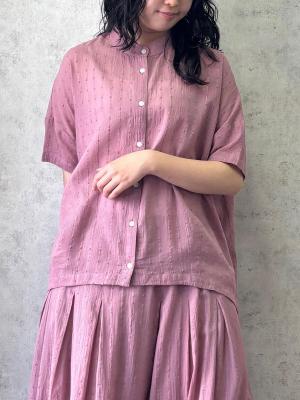 スタンドカラーブラウス　綿ジャガードストライプ | palais