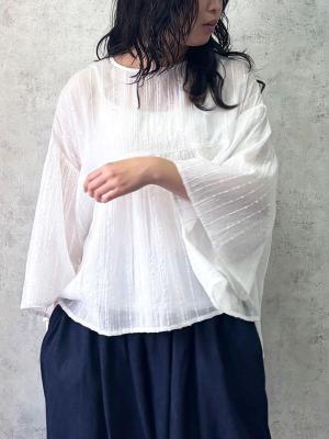  切り替えフレアブラウス　綿ジャガードストライプ | palais