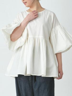 ボリューム袖フレアブラウス　40キャンブリック