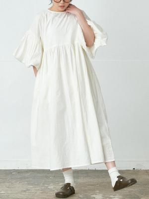 ボリューム袖フレアワンピース　40キャンブリック