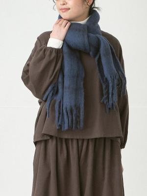 ウール混チェックフリンジストール